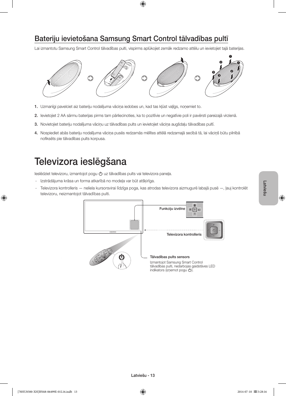 Televizora ieslēgšana | Samsung UE78HU8500T User Manual | Page 325 / 385