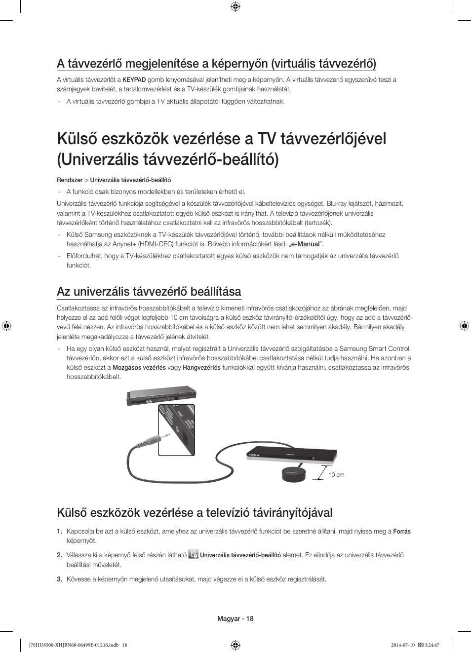 Az univerzális távvezérlő beállítása | Samsung UE78HU8500T User Manual | Page 42 / 385