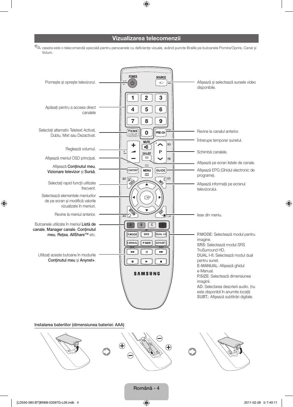Vizualizarea telecomenzii | Samsung LE32D550K1W User Manual | Page 116 / 145