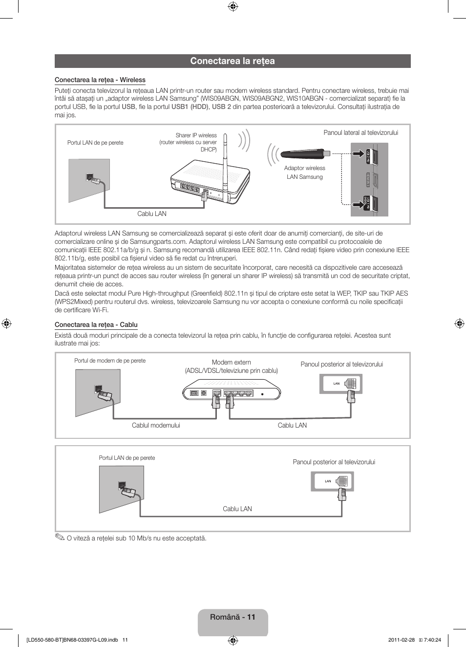 Conectarea la reţea | Samsung LE32D550K1W User Manual | Page 123 / 145