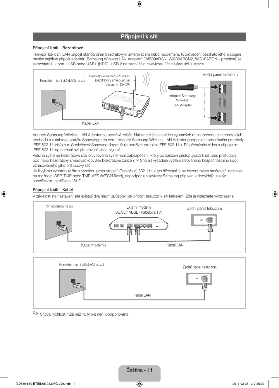 Připojení k síti | Samsung LE32D550K1W User Manual | Page 27 / 145