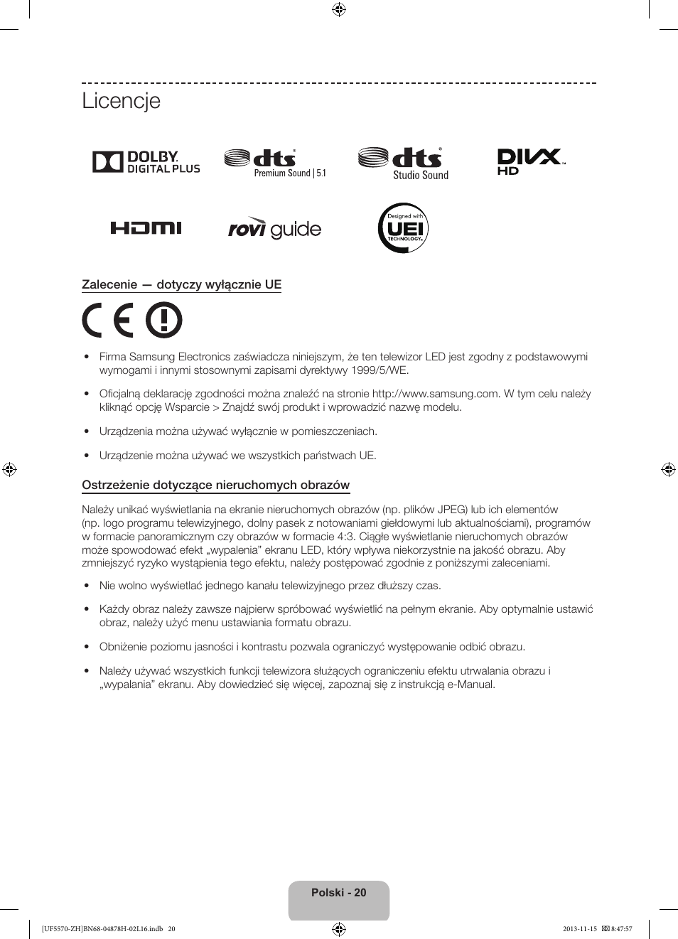 Licencje | Samsung UE46F5570SS User Manual | Page 60 / 321