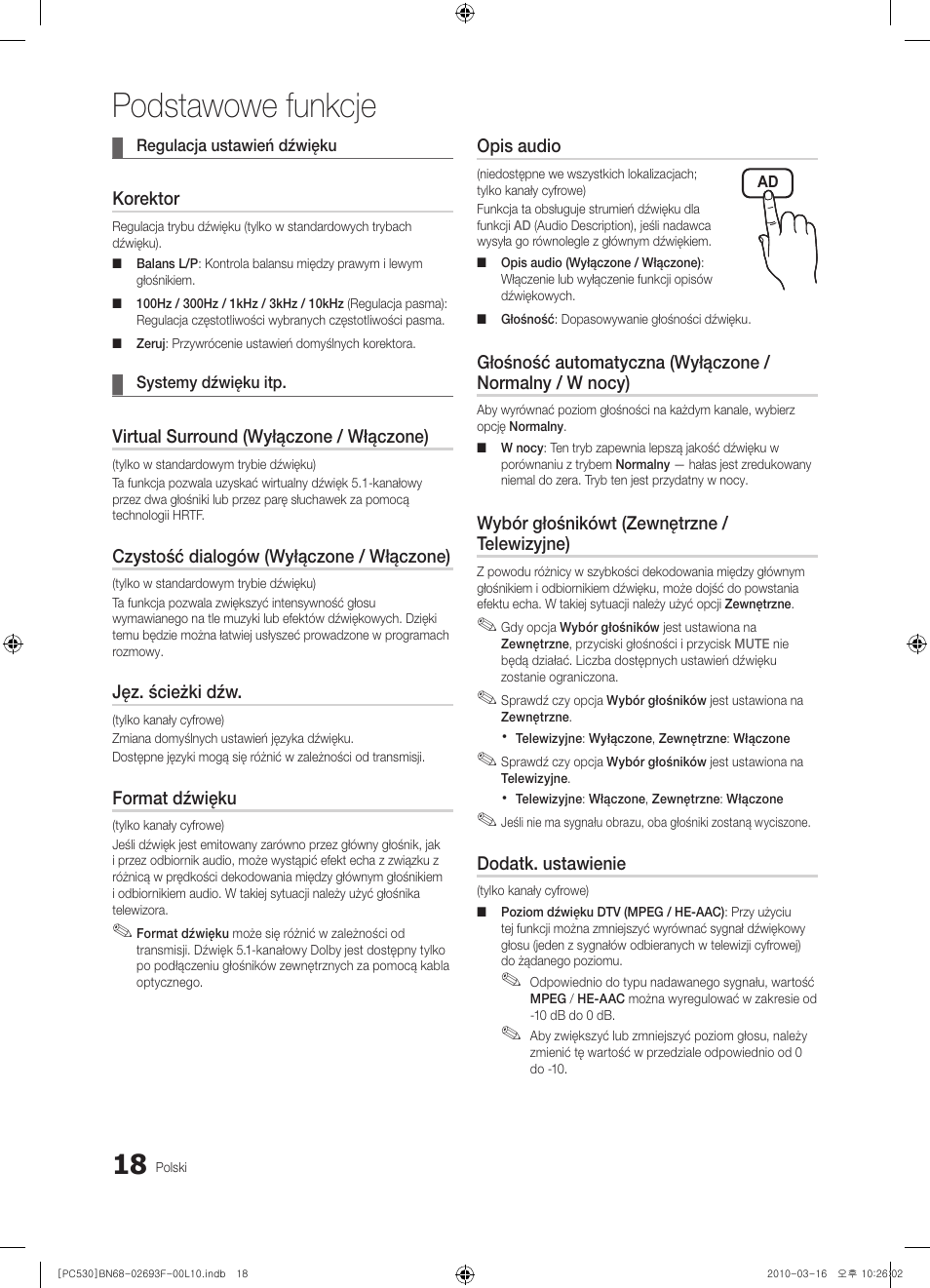 Podstawowe funkcje | Samsung PS50C530C1W User Manual | Page 100 / 411