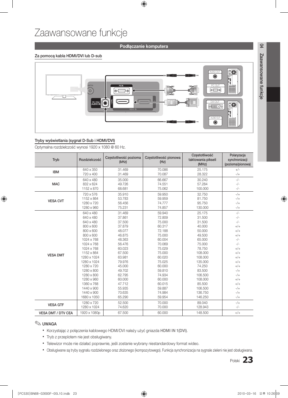 Zaawansowane funkcje | Samsung PS50C530C1W User Manual | Page 105 / 411