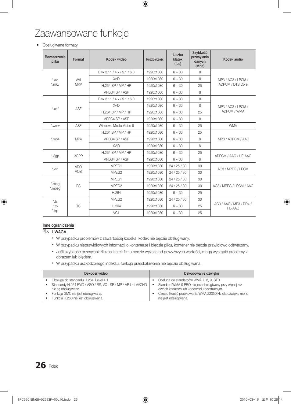 Zaawansowane funkcje | Samsung PS50C530C1W User Manual | Page 108 / 411