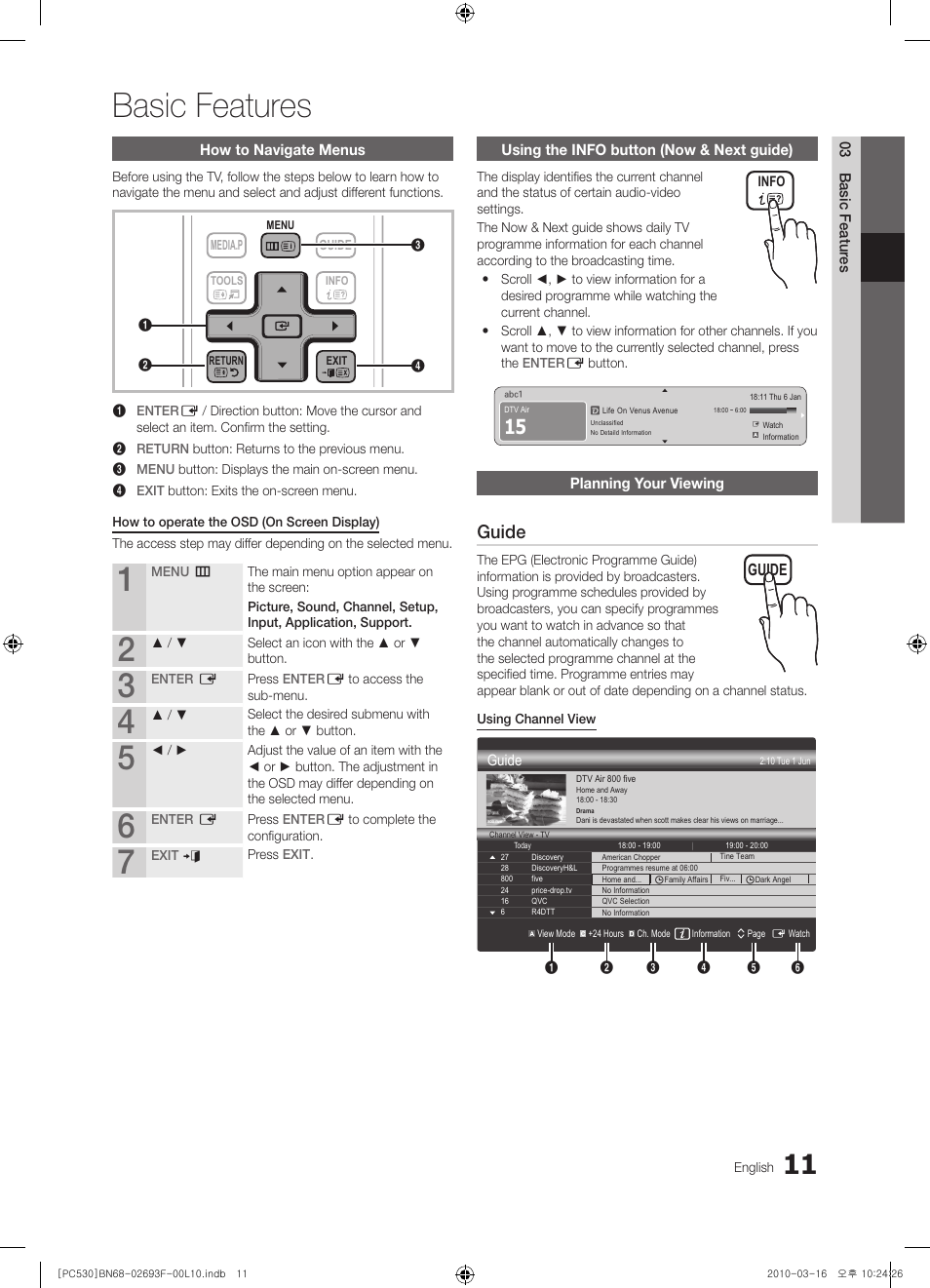 Basic features, Guide | Samsung PS50C530C1W User Manual | Page 11 / 411