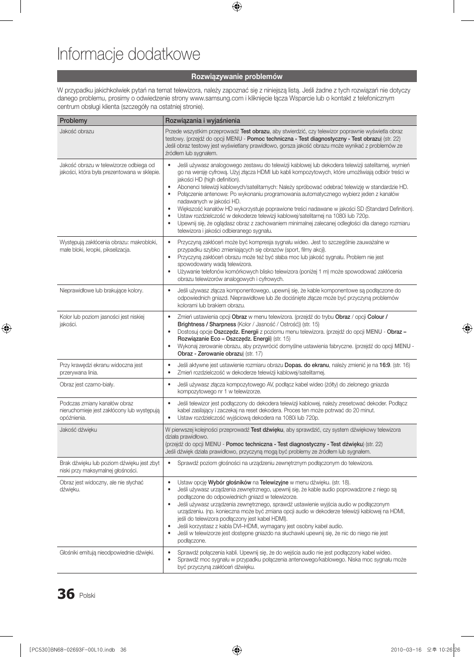 Informacje dodatkowe | Samsung PS50C530C1W User Manual | Page 118 / 411