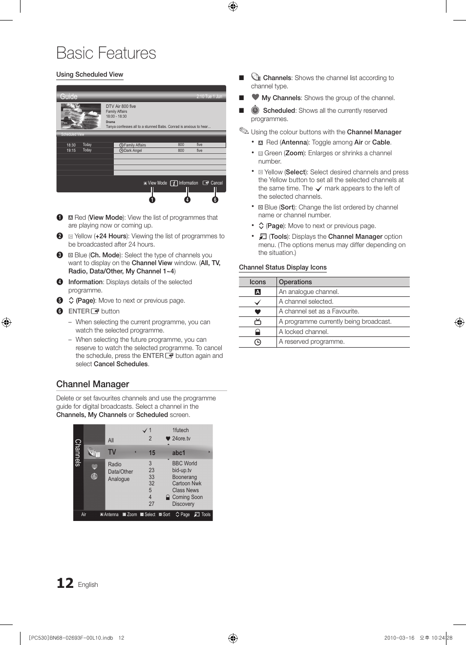 Basic features, Channel manager | Samsung PS50C530C1W User Manual | Page 12 / 411