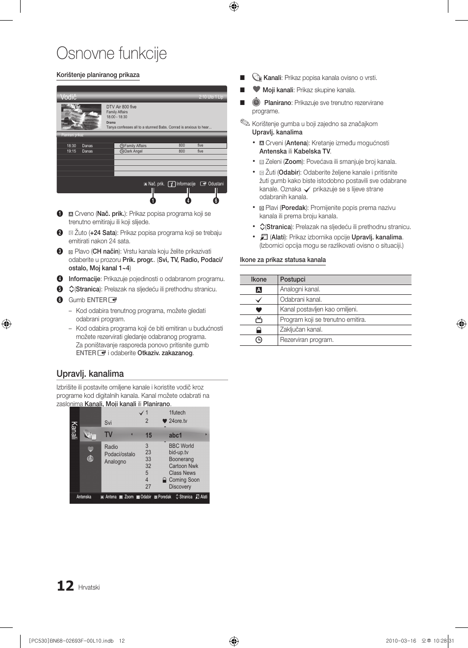 Osnovne funkcije, Upravlj. kanalima | Samsung PS50C530C1W User Manual | Page 217 / 411