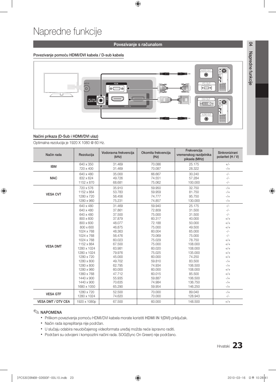 Napredne funkcije | Samsung PS50C530C1W User Manual | Page 228 / 411