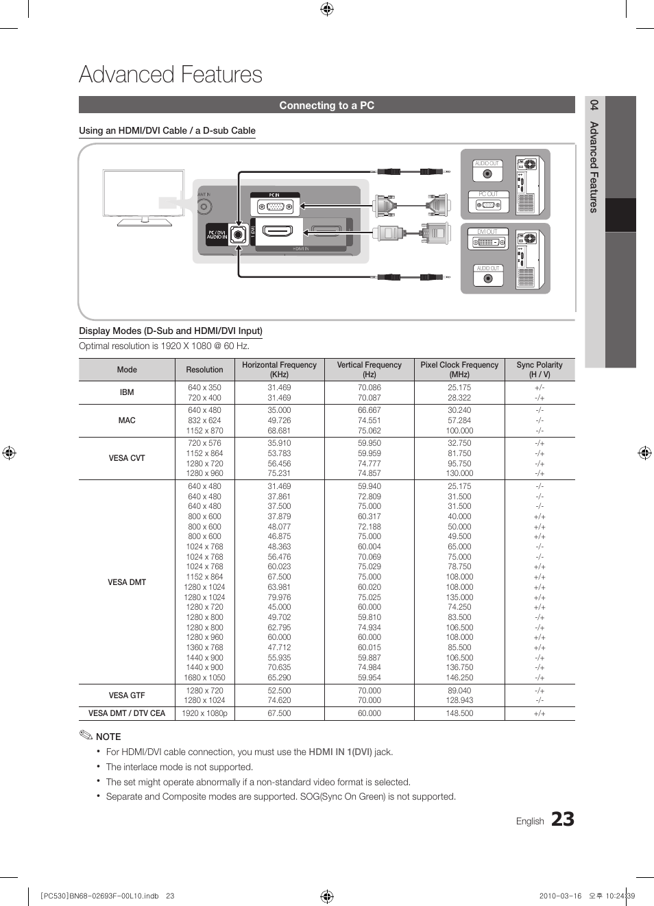 Advanced features | Samsung PS50C530C1W User Manual | Page 23 / 411