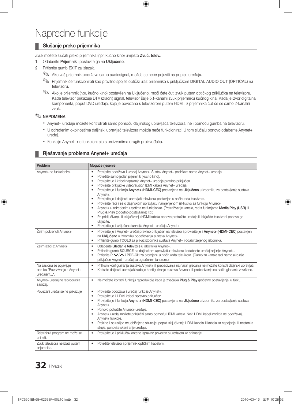 Napredne funkcije | Samsung PS50C530C1W User Manual | Page 237 / 411