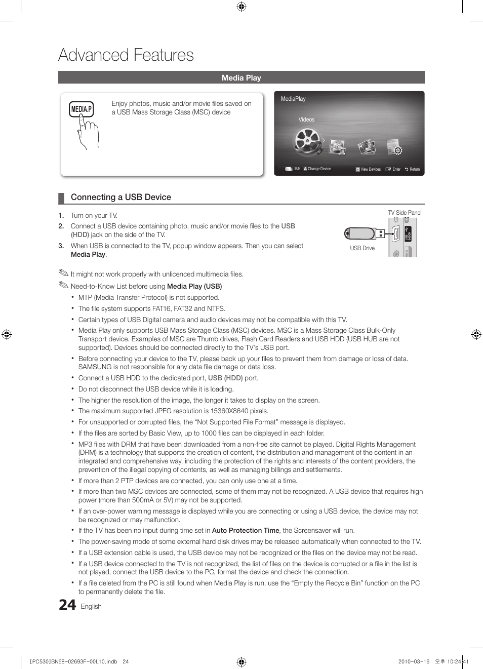 Advanced features | Samsung PS50C530C1W User Manual | Page 24 / 411