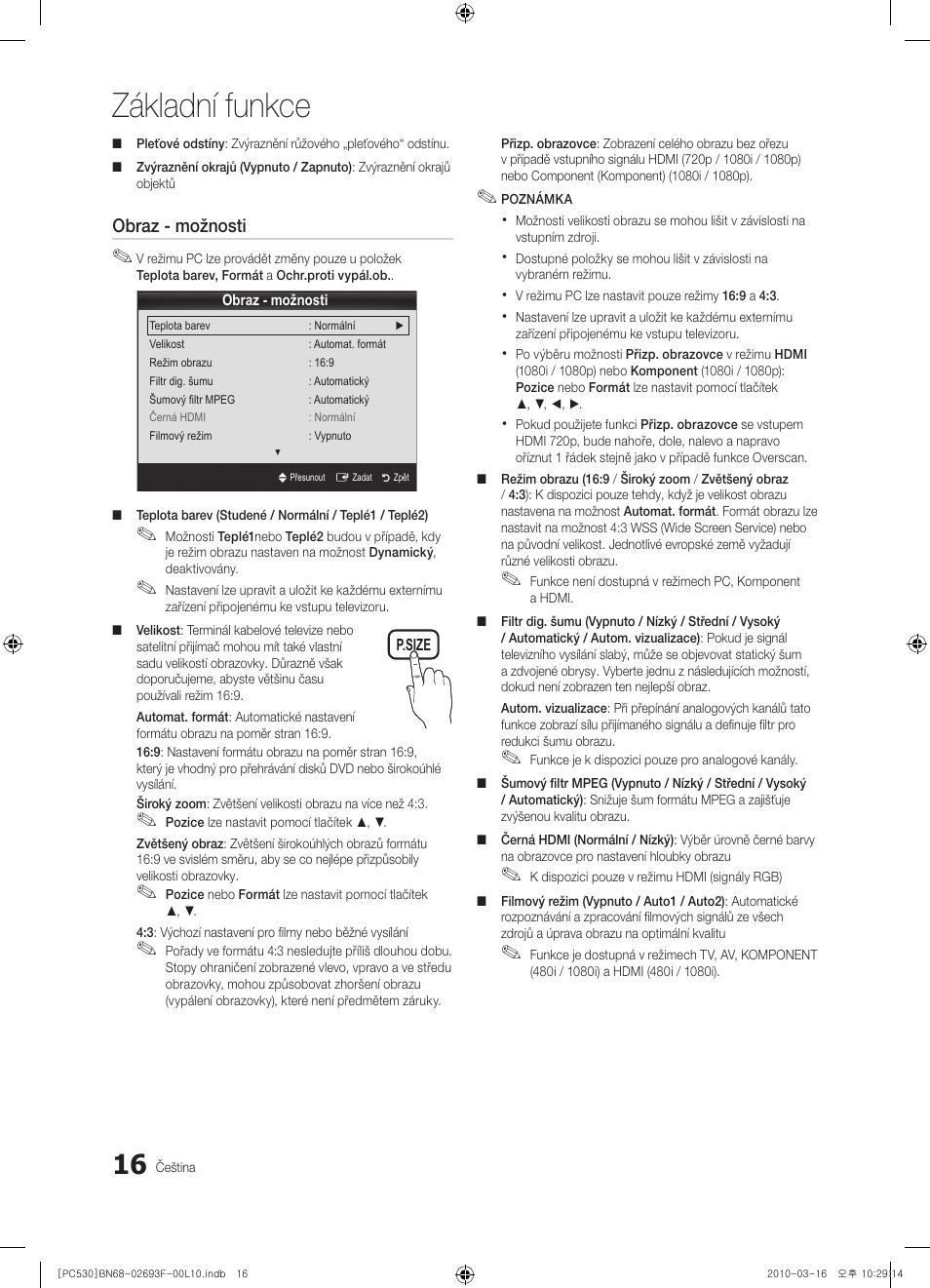 Základní funkce | Samsung PS50C530C1W User Manual | Page 262 / 411