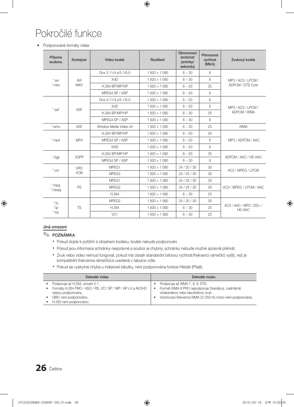 Pokročilé funkce | Samsung PS50C530C1W User Manual | Page 272 / 411