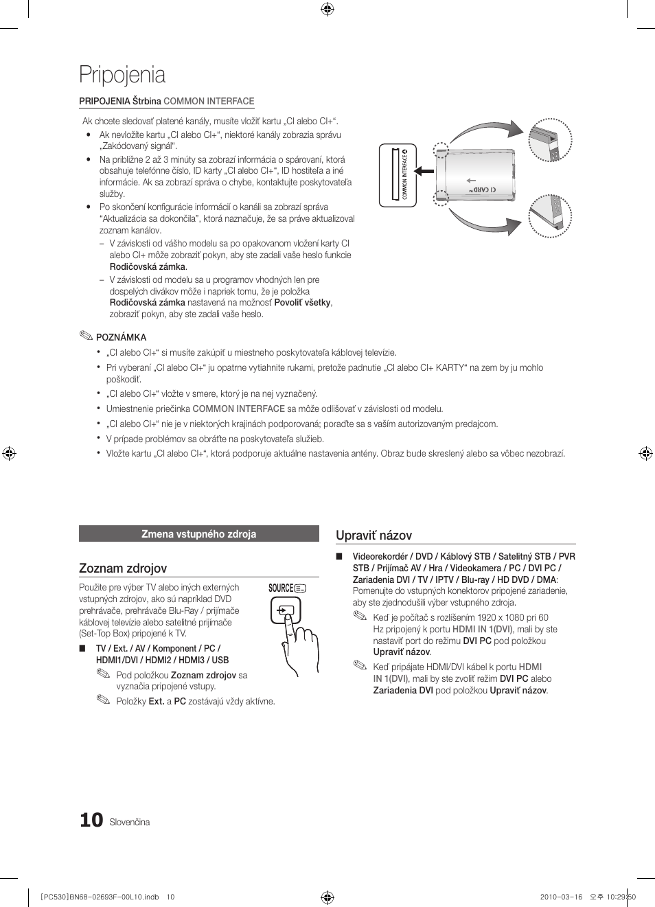 Pripojenia | Samsung PS50C530C1W User Manual | Page 297 / 411