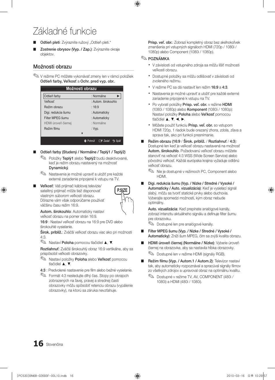 Základné funkcie | Samsung PS50C530C1W User Manual | Page 303 / 411