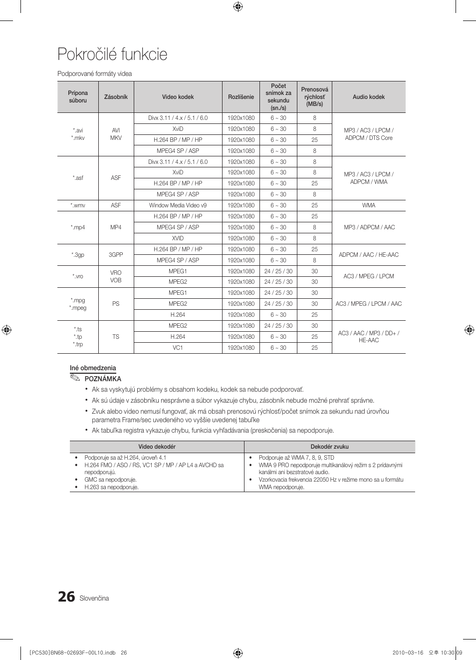 Pokročilé funkcie | Samsung PS50C530C1W User Manual | Page 313 / 411