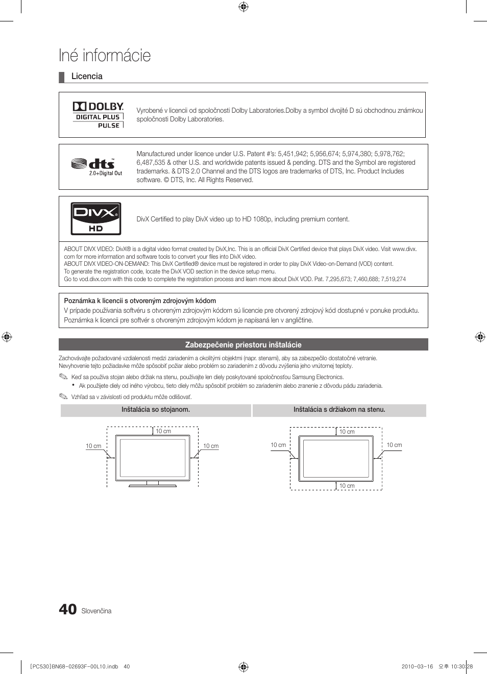 Iné informácie | Samsung PS50C530C1W User Manual | Page 327 / 411