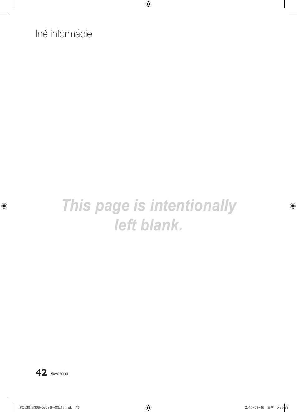 This page is intentionally left blank, Iné informácie | Samsung PS50C530C1W User Manual | Page 329 / 411