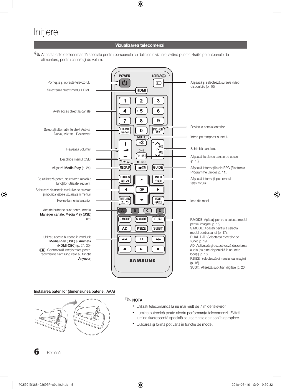 Iniţiere | Samsung PS50C530C1W User Manual | Page 334 / 411