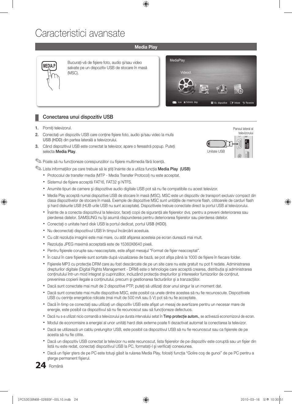 Caracteristici avansate | Samsung PS50C530C1W User Manual | Page 352 / 411