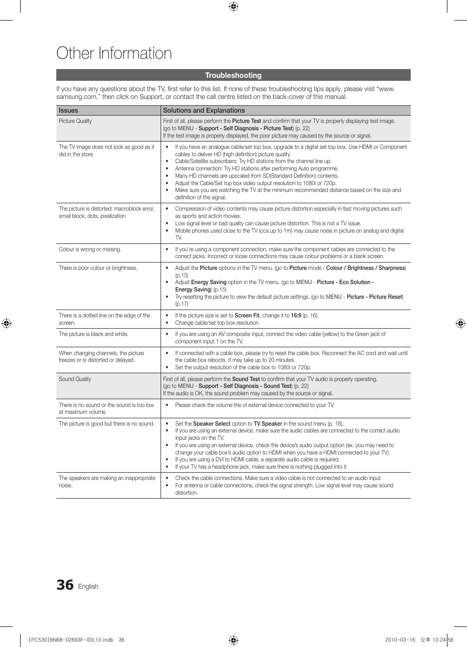 Other information | Samsung PS50C530C1W User Manual | Page 36 / 411