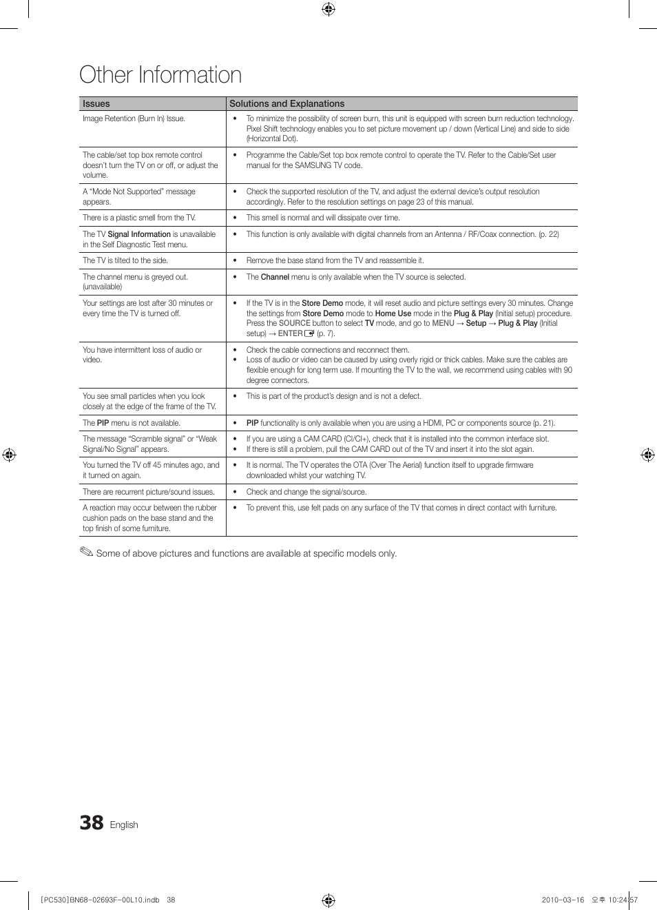 Other information | Samsung PS50C530C1W User Manual | Page 38 / 411