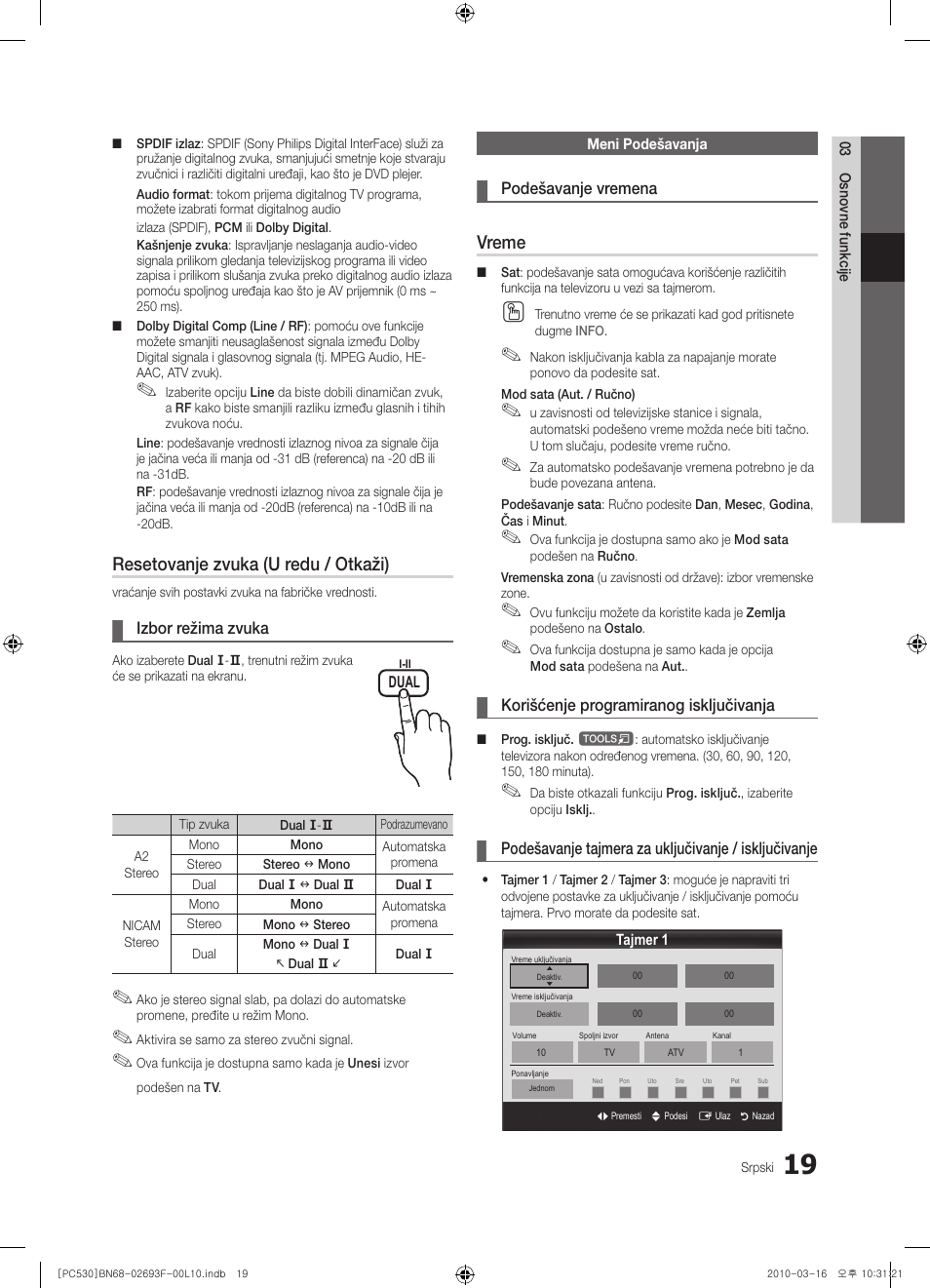 Resetovanje zvuka (u redu / otkaži), Vreme | Samsung PS50C530C1W User Manual | Page 388 / 411