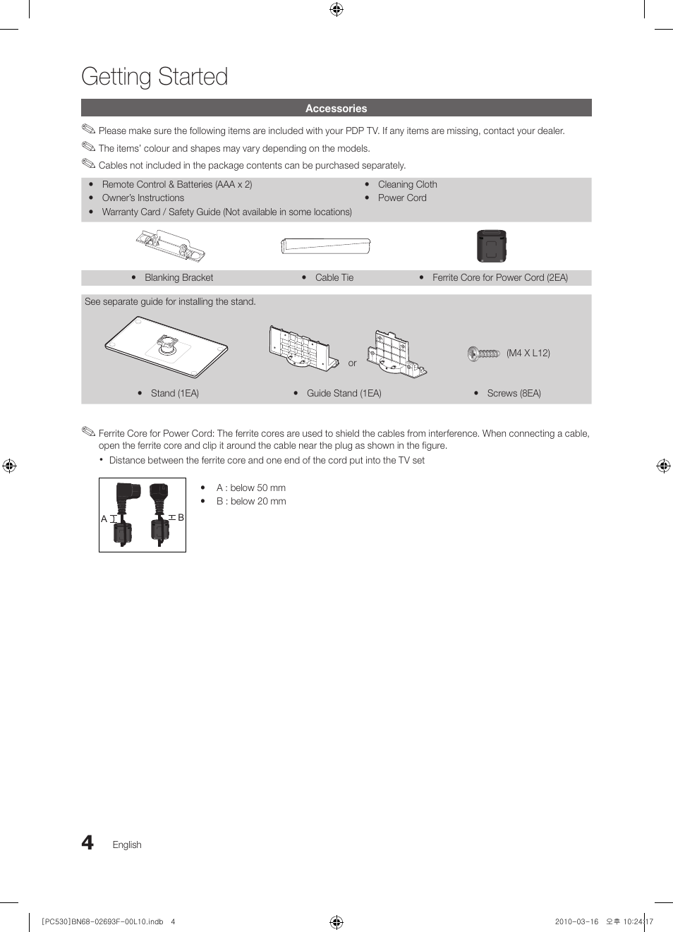 Getting started | Samsung PS50C530C1W User Manual | Page 4 / 411