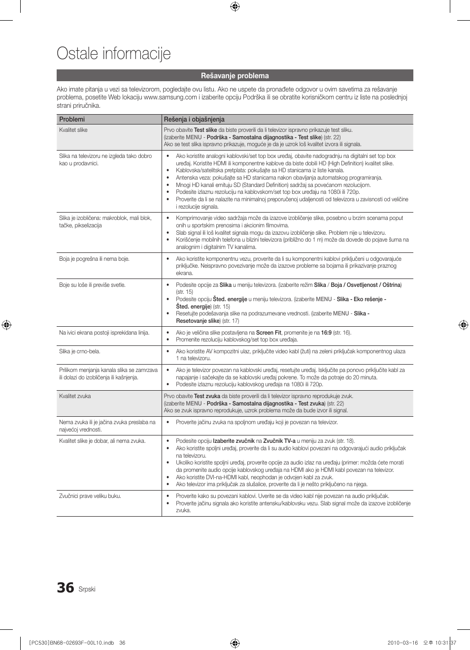 Ostale informacije | Samsung PS50C530C1W User Manual | Page 405 / 411