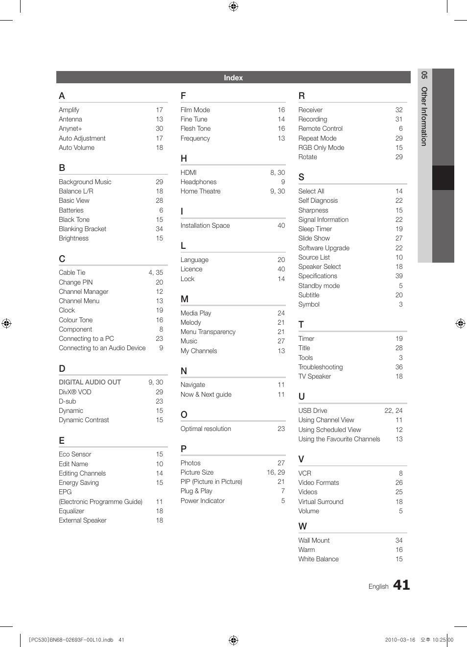 Samsung PS50C530C1W User Manual | Page 41 / 411