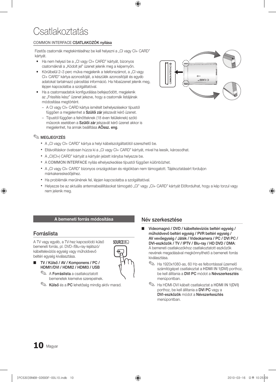 Csatlakoztatás | Samsung PS50C530C1W User Manual | Page 51 / 411