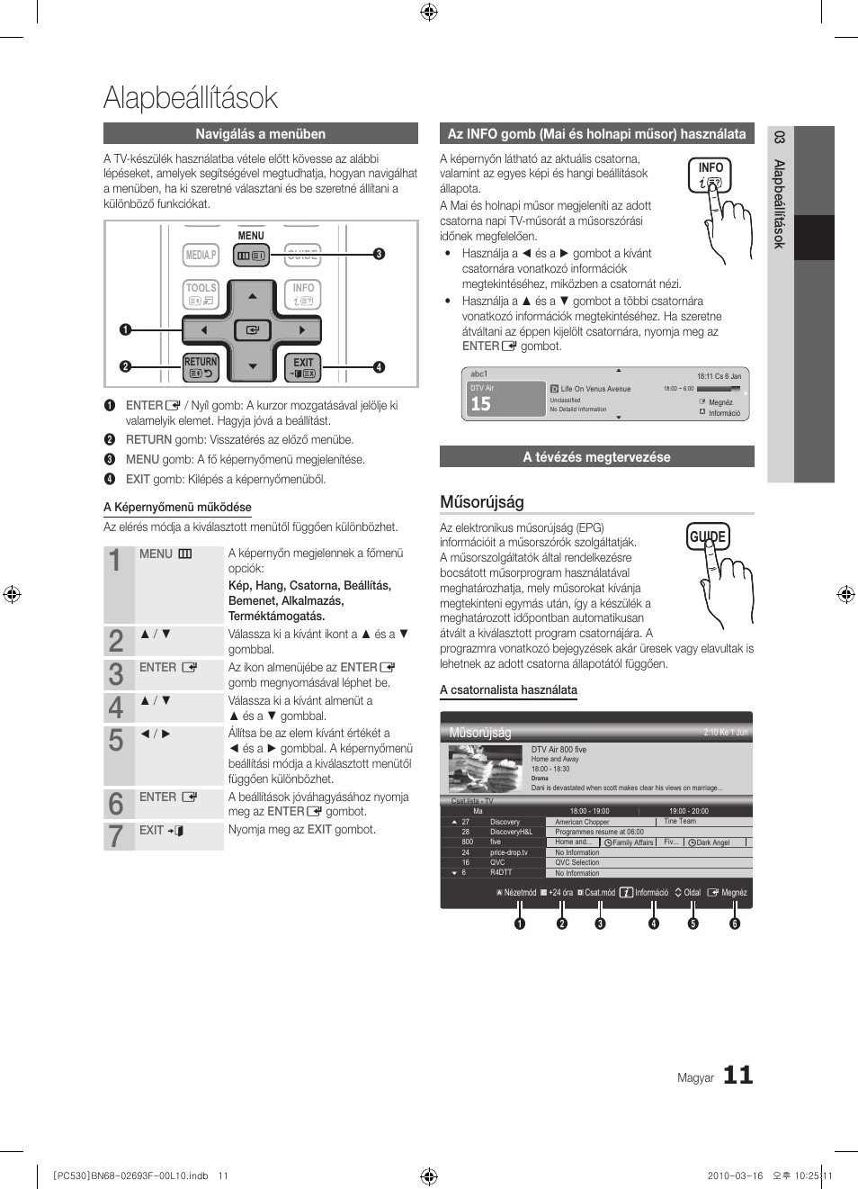 Alapbeállítások, Műsorújság | Samsung PS50C530C1W User Manual | Page 52 / 411