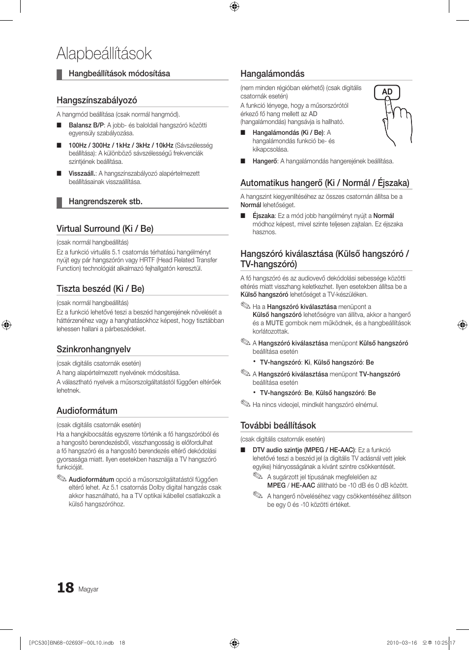 Alapbeállítások | Samsung PS50C530C1W User Manual | Page 59 / 411