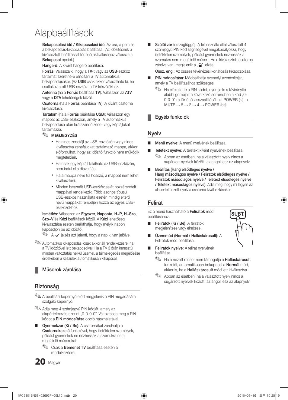 Alapbeállítások | Samsung PS50C530C1W User Manual | Page 61 / 411