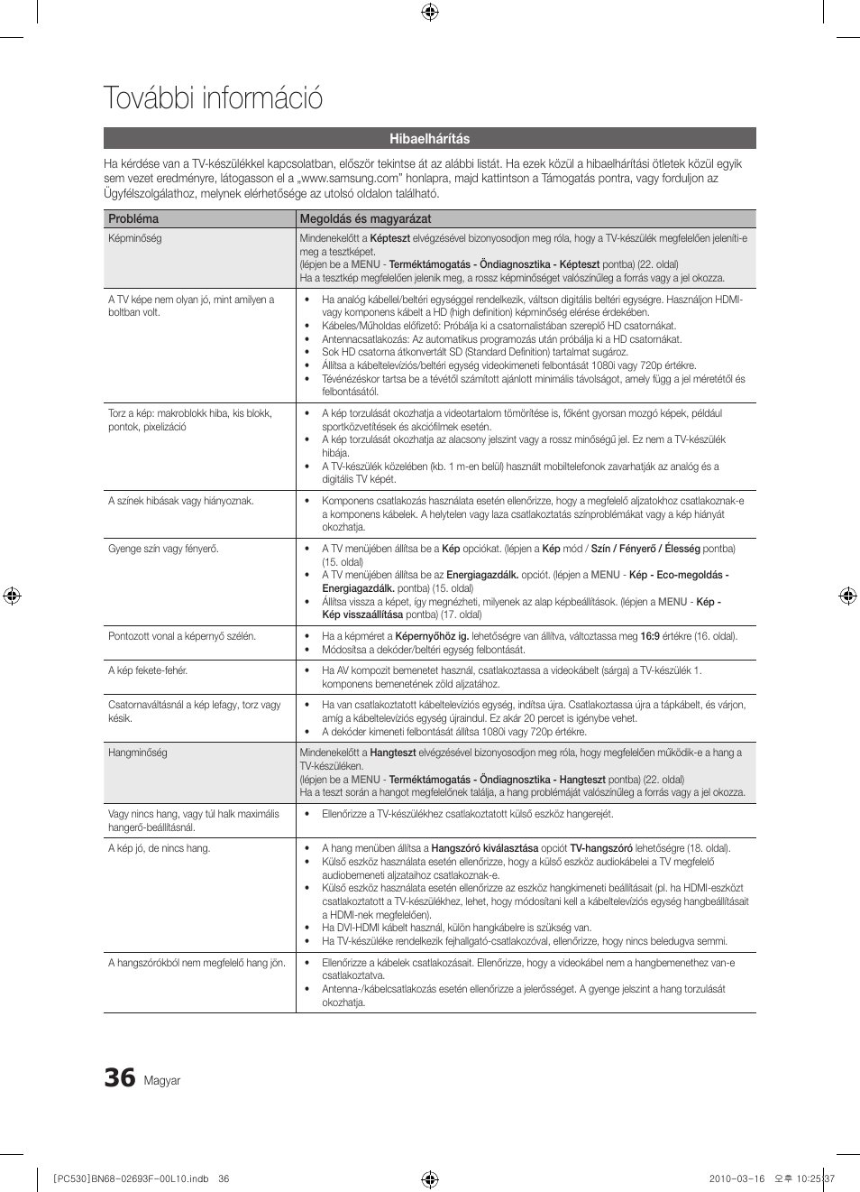 További információ | Samsung PS50C530C1W User Manual | Page 77 / 411