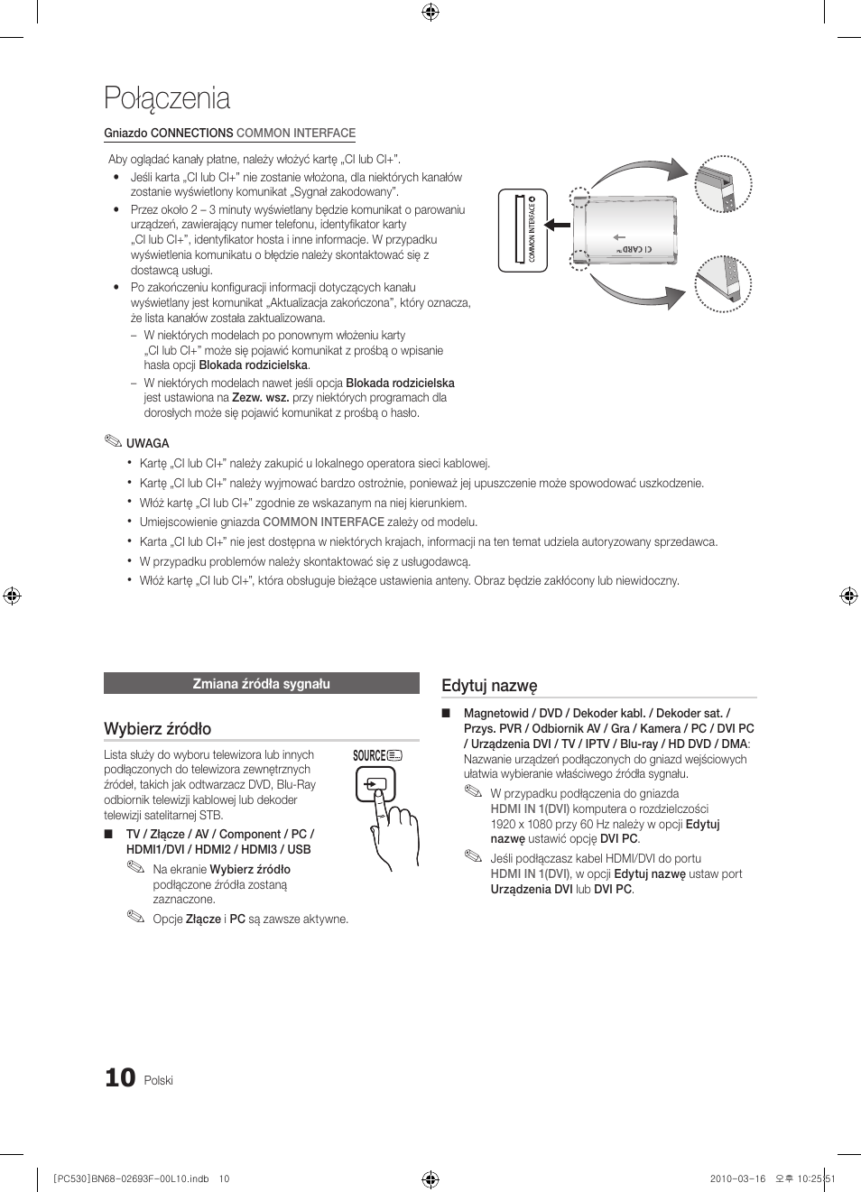 Połączenia | Samsung PS50C530C1W User Manual | Page 92 / 411