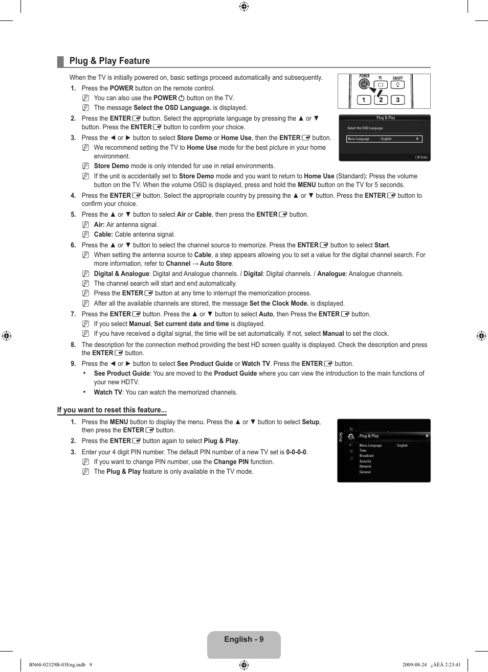 Plug & play feature | Samsung UE32B7020WW User Manual | Page 11 / 702