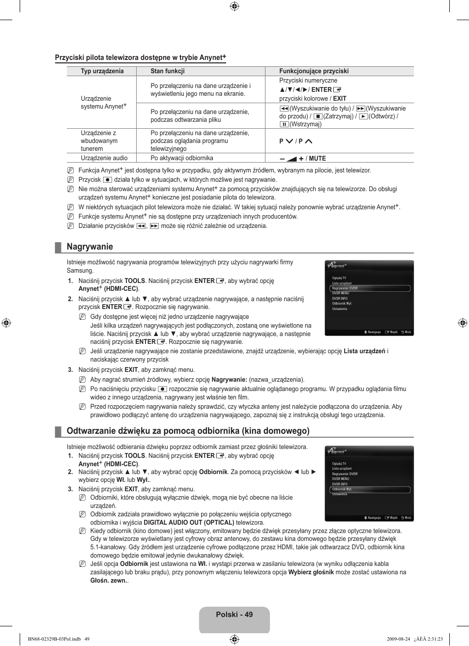 Nagrywanie | Samsung UE32B7020WW User Manual | Page 201 / 702