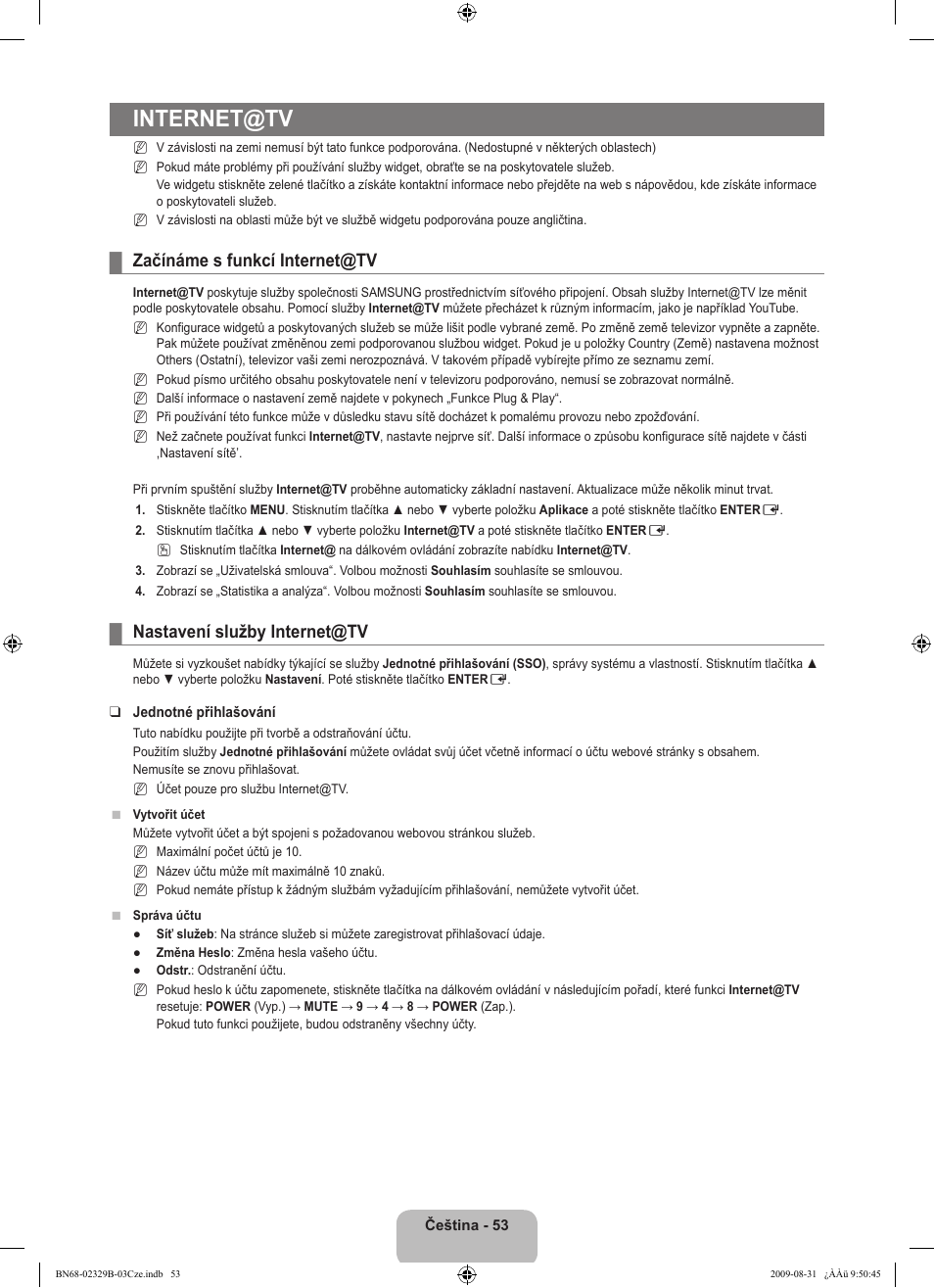 Internet@tv, Začínáme s funkcí internet@tv, Nastavení služby internet@tv | Samsung UE32B7020WW User Manual | Page 477 / 702