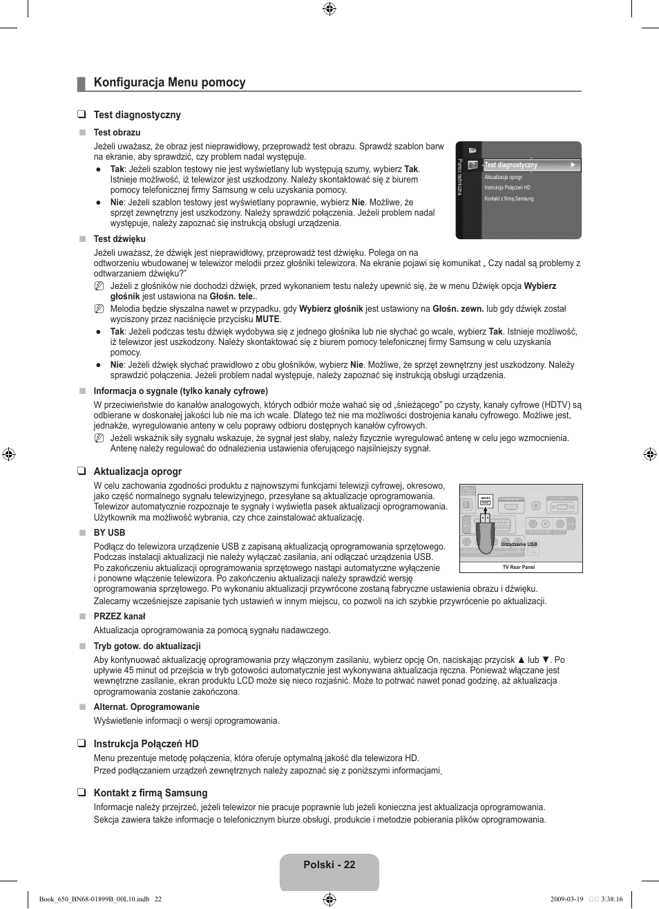 Konfiguracja menu pomocy | Samsung LE22B650T6W User Manual | Page 80 / 288