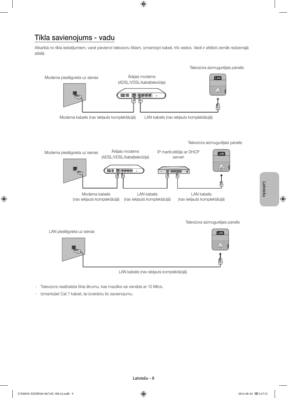 Tīkla savienojums - vadu | Samsung UE48H6850AW User Manual | Page 295 / 354
