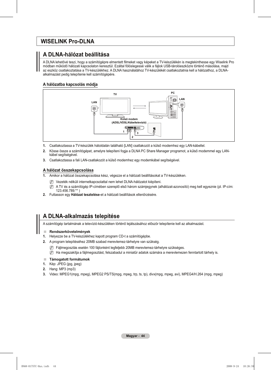 Wiselink pro-dlna a dlna-hálózat beállítása, A dlna-alkalmazás telepítése | Samsung PS50A756T1M User Manual | Page 107 / 503