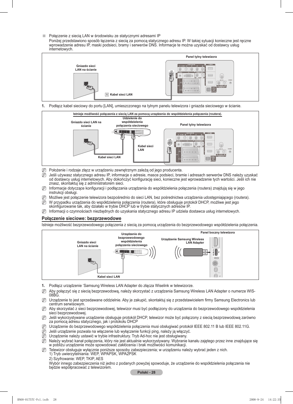 Połączenie sieciowe: bezprzewodowe | Samsung PS50A756T1M User Manual | Page 153 / 503