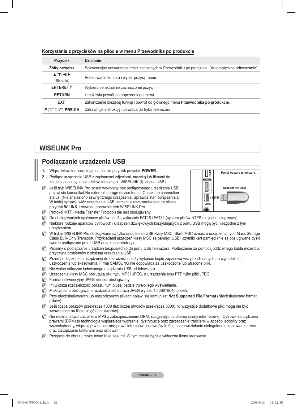 Wiselink pro podłączanie urządzenia usb | Samsung PS50A756T1M User Manual | Page 157 / 503