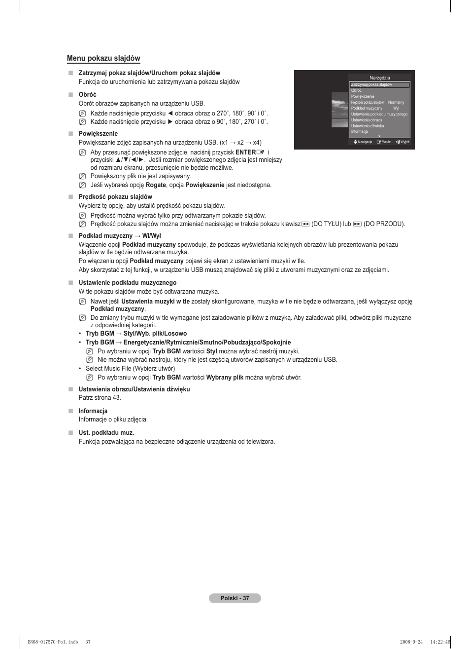 Menu pokazu slajdów | Samsung PS50A756T1M User Manual | Page 162 / 503