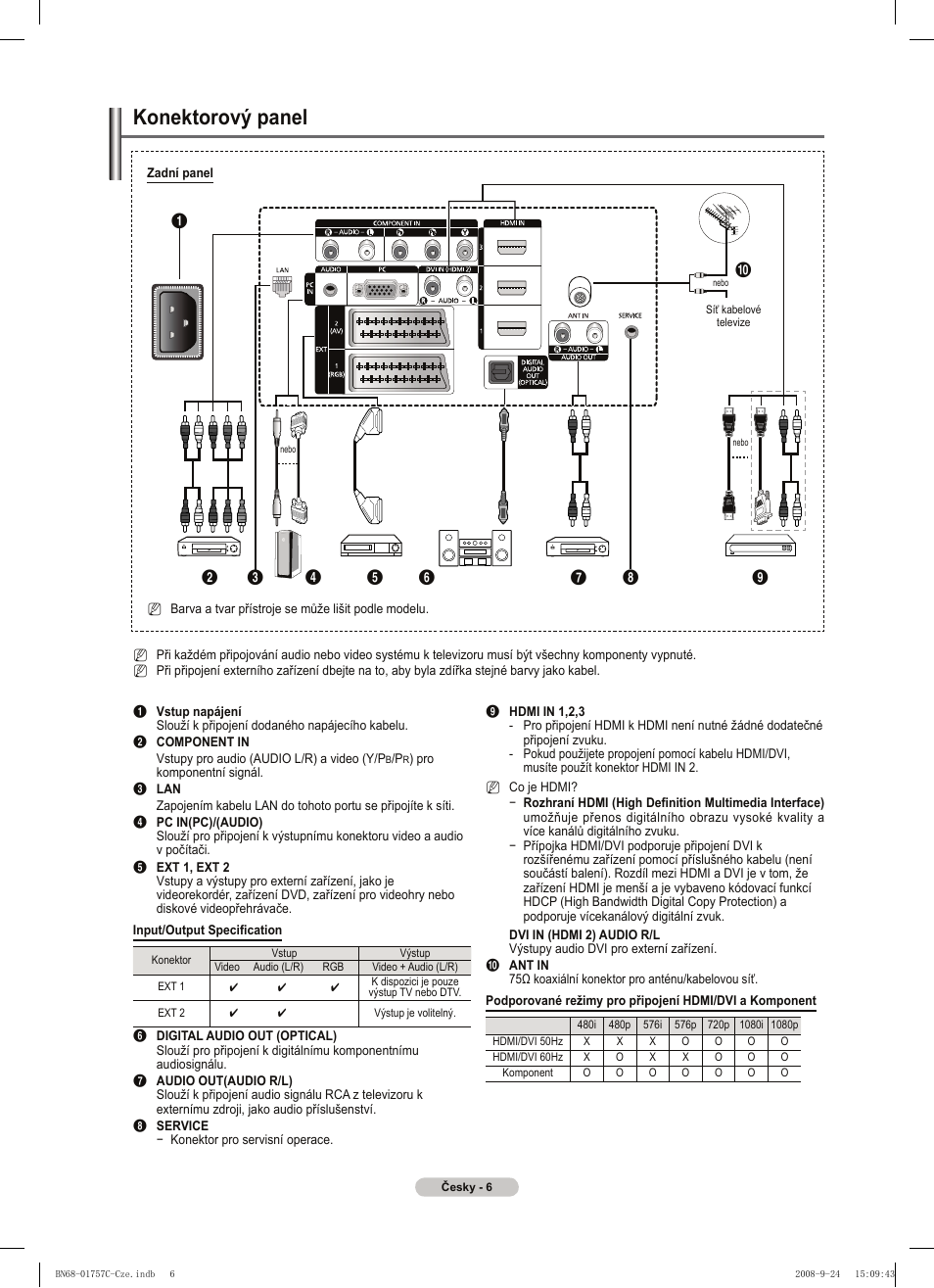 Konektorový panel | Samsung PS50A756T1M User Manual | Page 322 / 503
