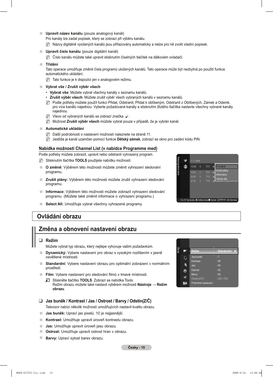 Ovládání obrazu změna a obnovení nastavení obrazu, Režim | Samsung PS50A756T1M User Manual | Page 331 / 503