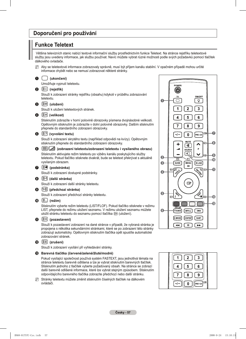 Doporučení pro používání funkce teletext | Samsung PS50A756T1M User Manual | Page 373 / 503